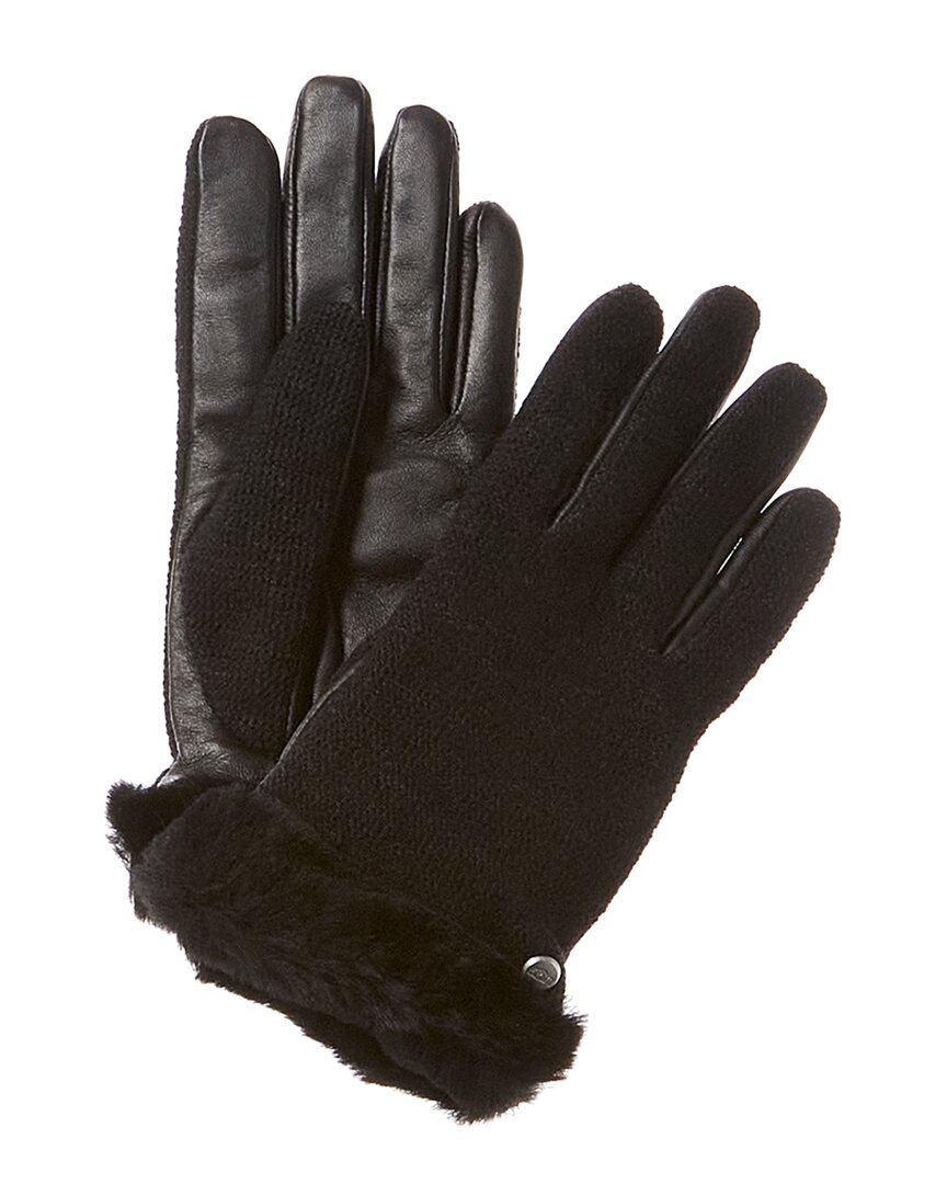 Ugg Shorty Leather-trim Wool-blend Gloves In Black
