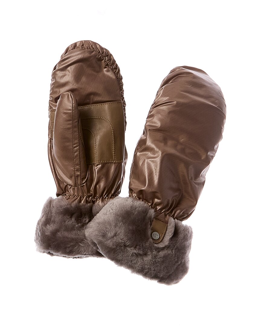 Ugg All Weather Leather-trim Mittens In Grey