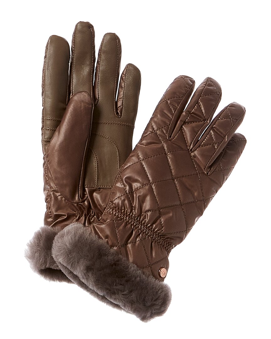 Shop Ugg All Weather Quilted Leather-trim Gloves In Grey