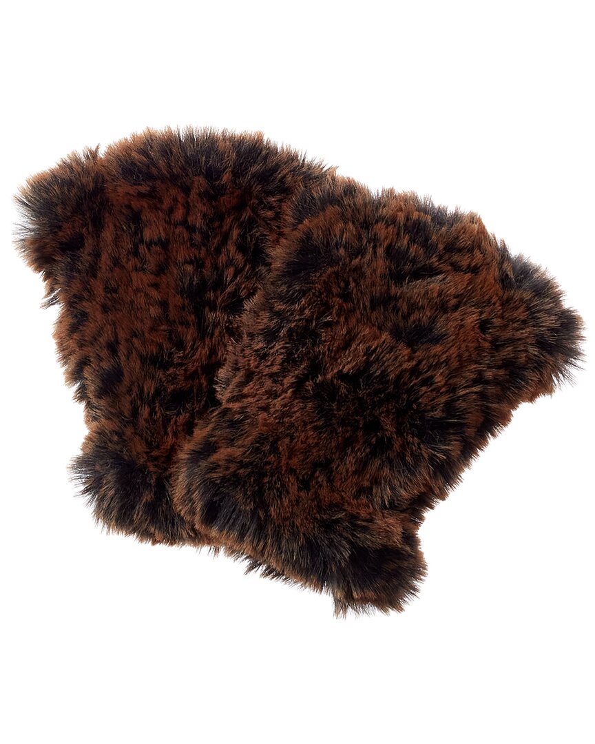 Surell Accessories Faux-fur Knit Fingerless Mittens In Brown