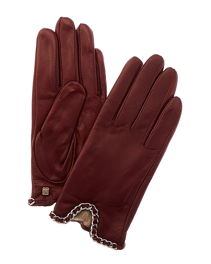Bruno Magli Chain Link Cuff Cashmere-lined Leather Driver Gloves In Red