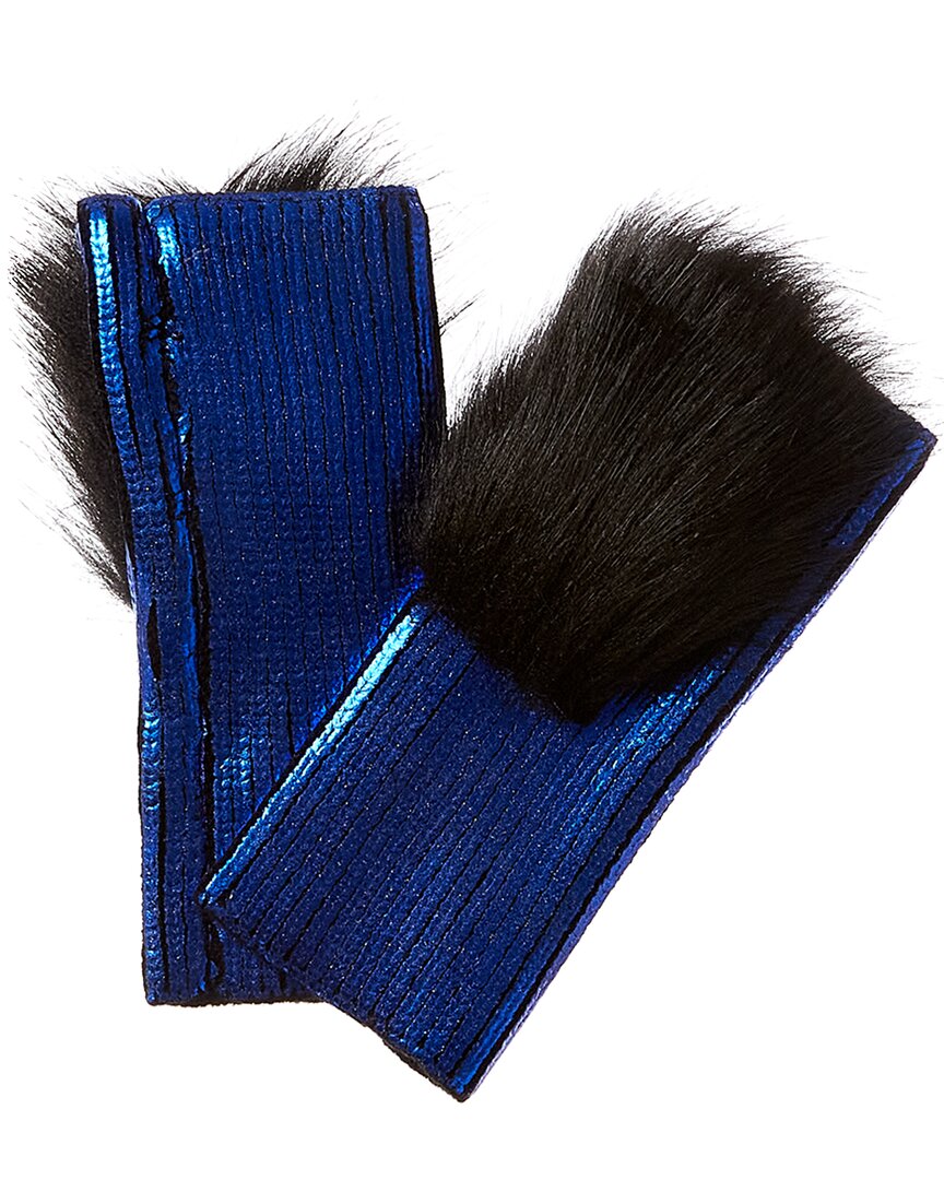 Adrienne Landau Metallic Gloves In Blue