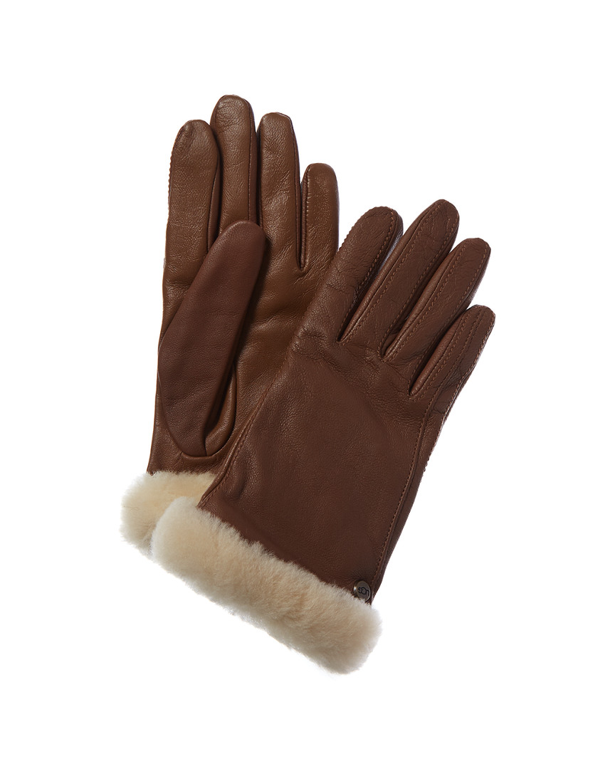 Shop Ugg Classic Leather Tech Gloves In Brown