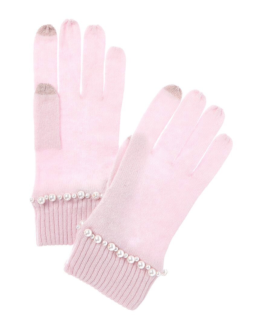 Forte Cashmere Pearl Trim Cashmere Gloves In Pink