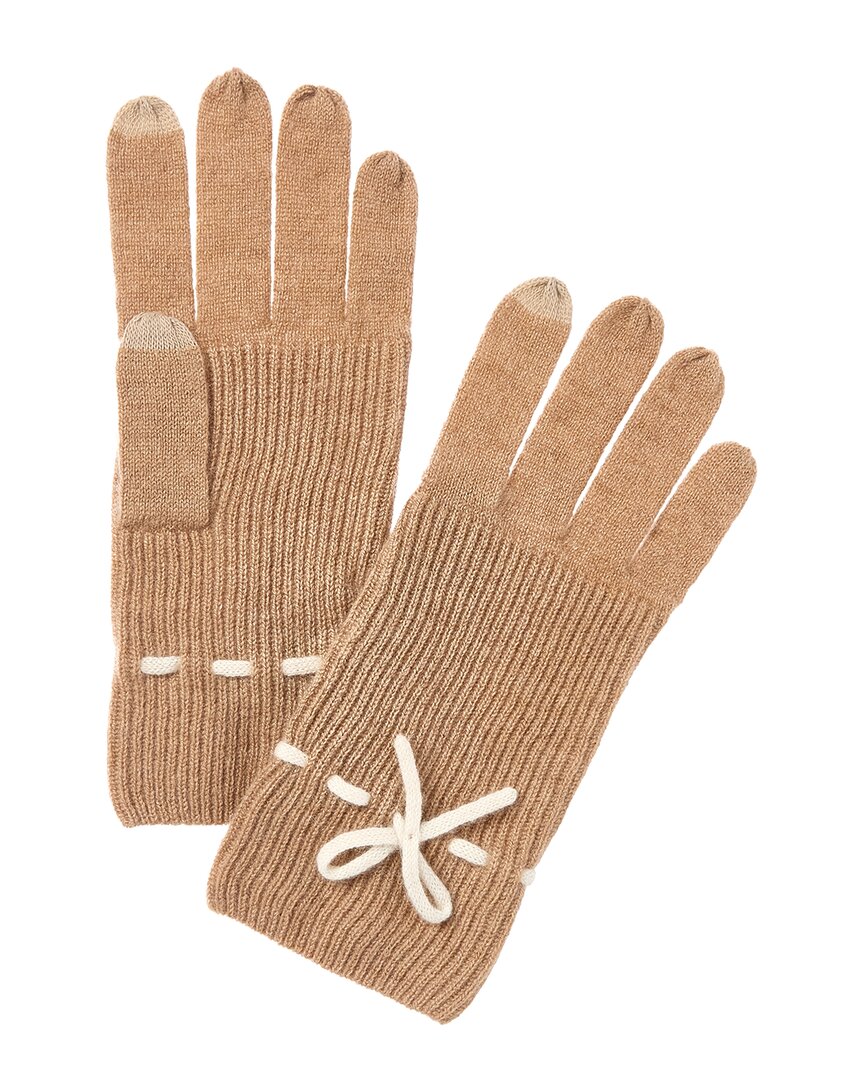 Forte Cashmere Mini Bow Cashmere Gloves In Brown