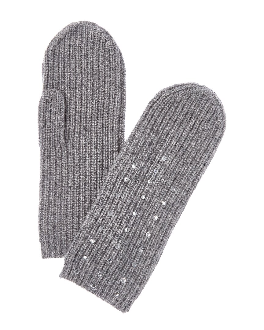 Forte Cashmere Linear Crystal Rib Cashmere Mittens In Gray