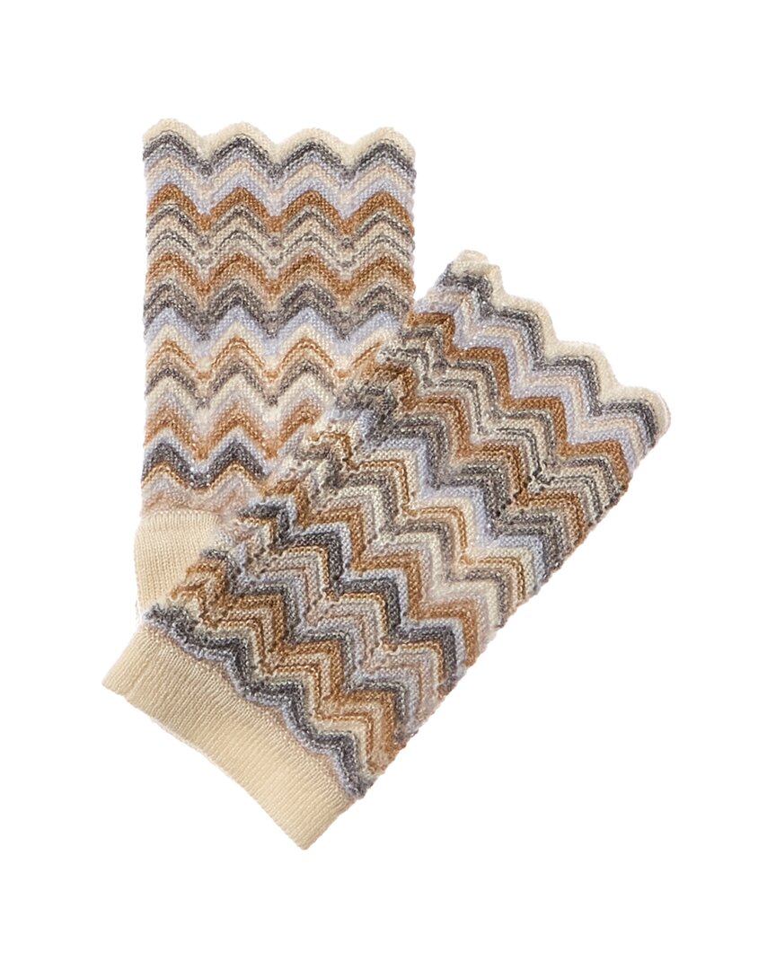 Forte Cashmere Zig Zag Stitch Cashmere Texting Gloves In Neutral