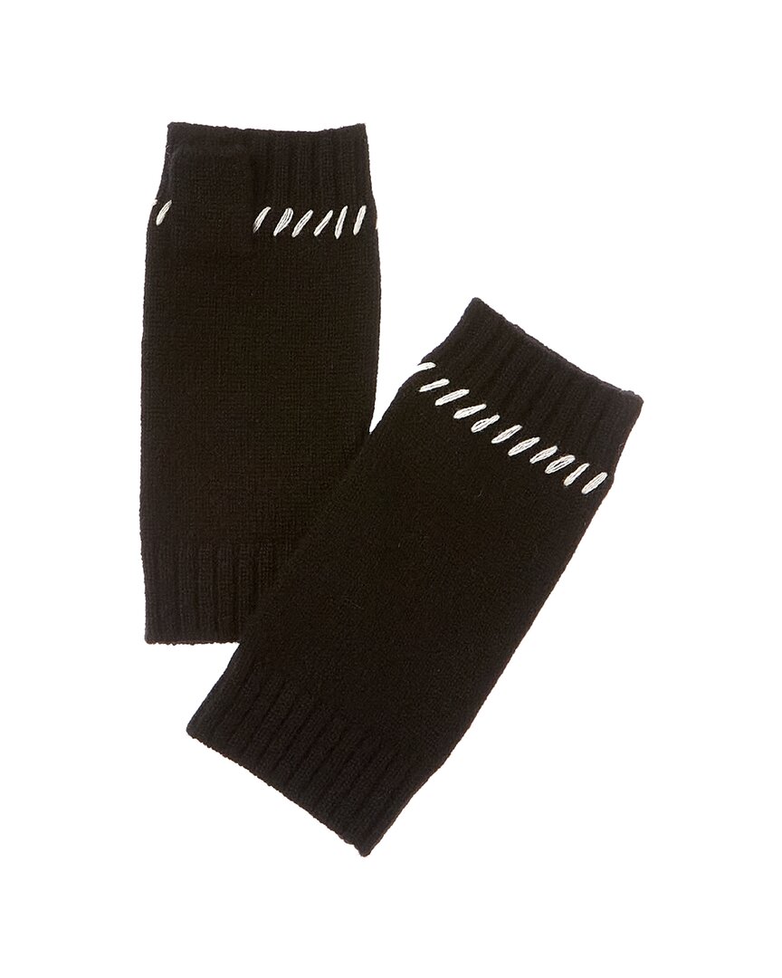 Forte Cashmere Contrast Edge Detail Cashmere Fingerless Gloves In Black