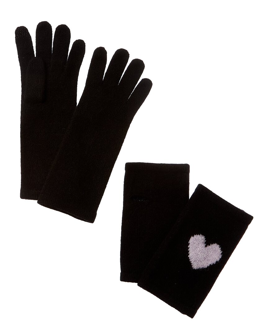 Hannah Rose 3-in-1 Heart Cashmere Gloves In Black