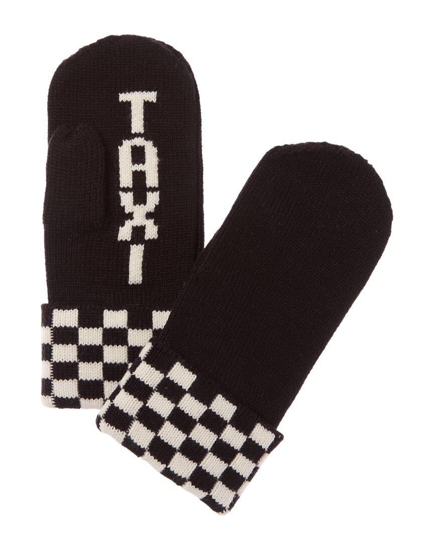 Kate Spade New York Taxi Checkboard Wool-blend Mittens In Black