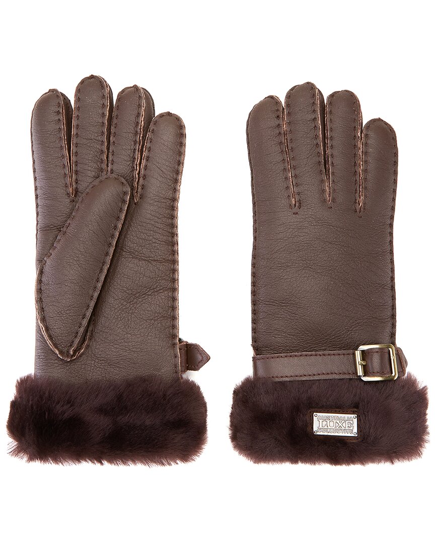 Australia Luxe Collective Sheepskin Cuff Gloves In Brown