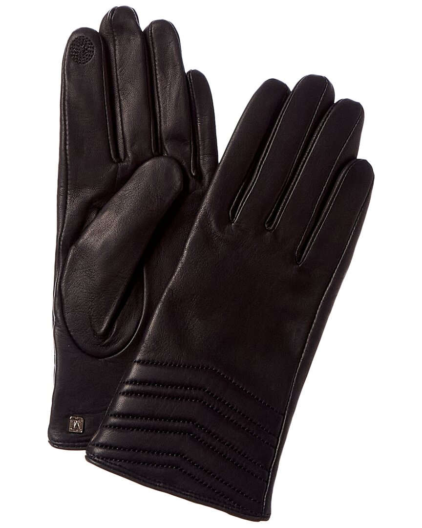 Bruno Magli Chevron Quilted Cashmere-lined Leather Gloves In Black