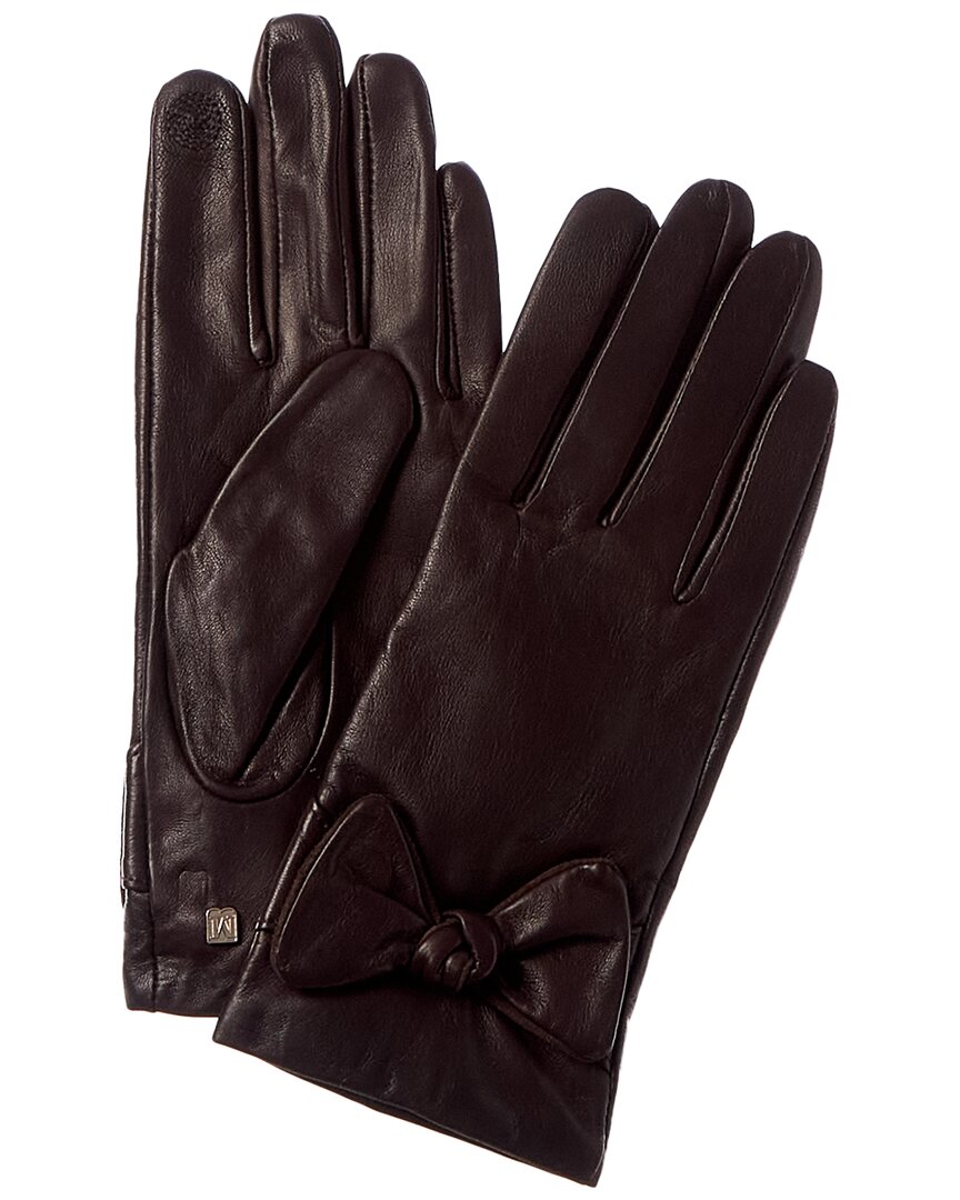 Bruno Magli Knotted Bow Cashmere-lined Leather Gloves In Brown