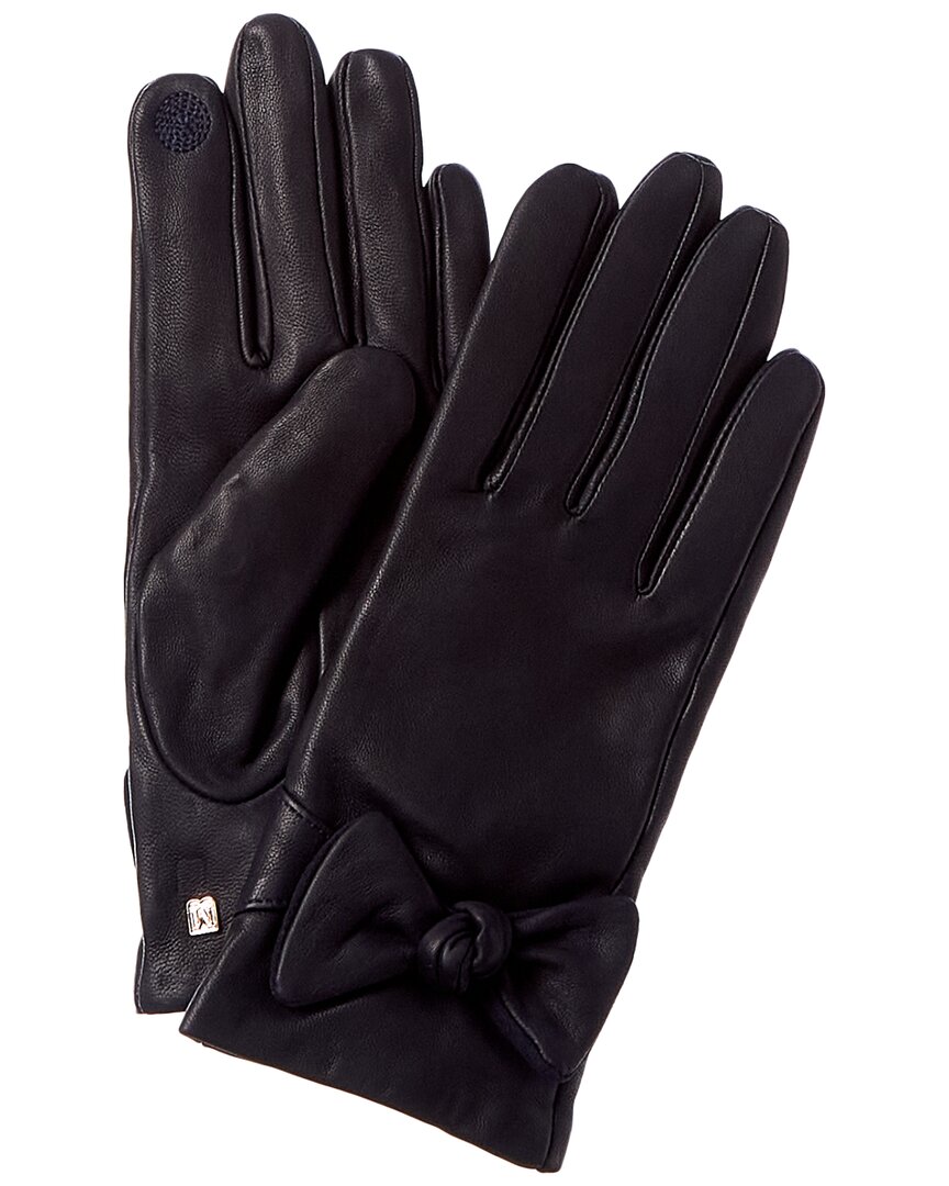 Bruno Magli Knotted Bow Cashmere-lined Leather Gloves In Black