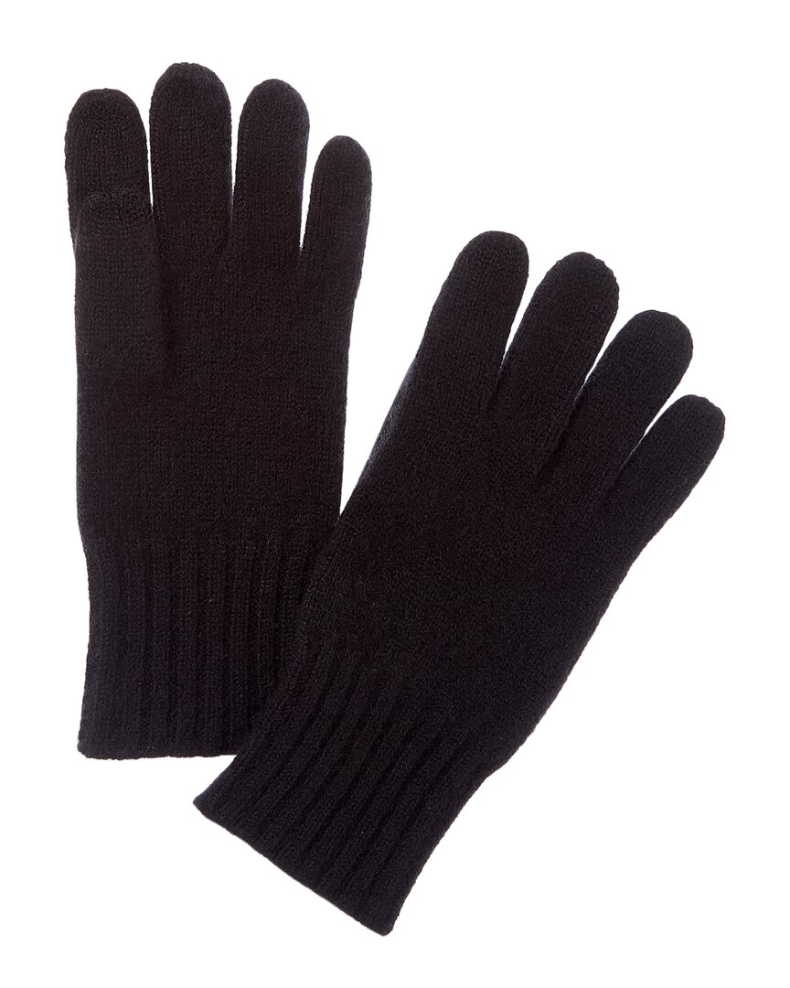 Amicale Cashmere Knit Ribbed Cuff Cashmere Gloves In Black