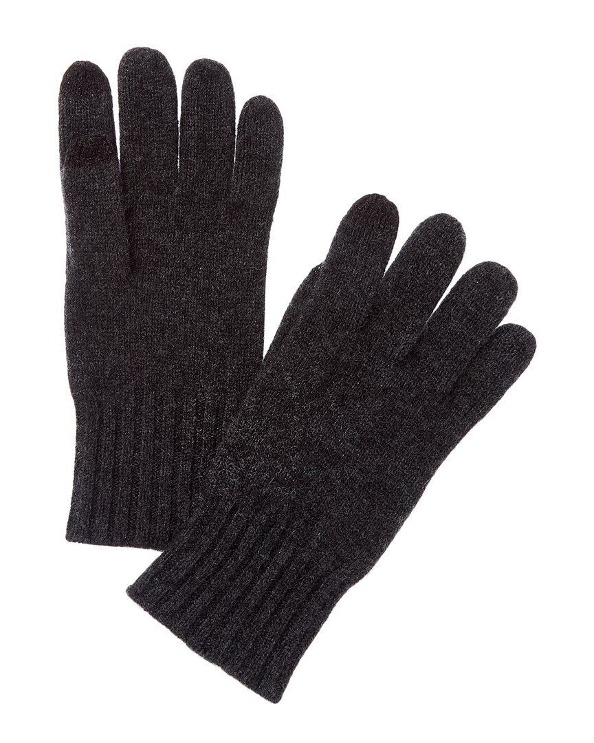 Amicale Cashmere Knit Ribbed Cuff Cashmere Gloves In Gray