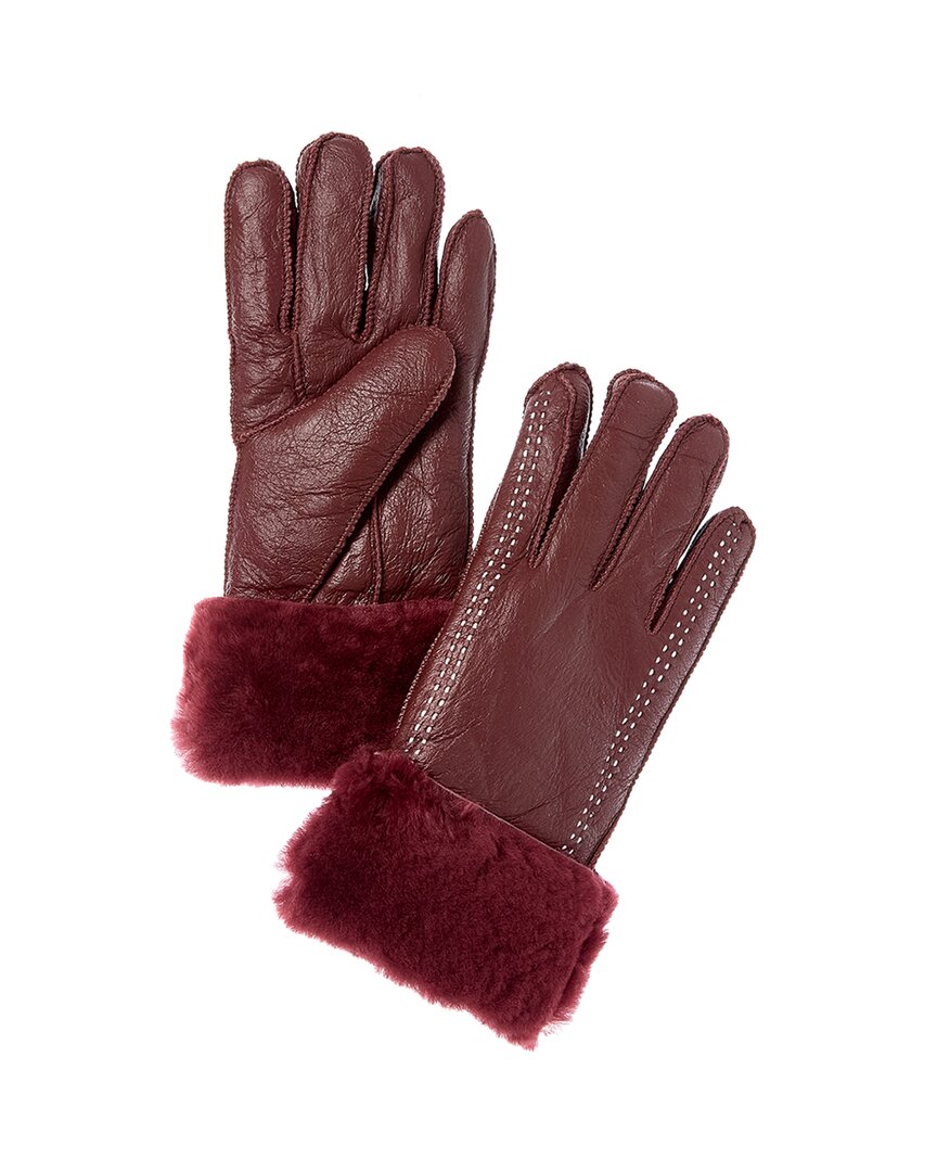 Surell Accessories Shearling Gloves In Burgundy