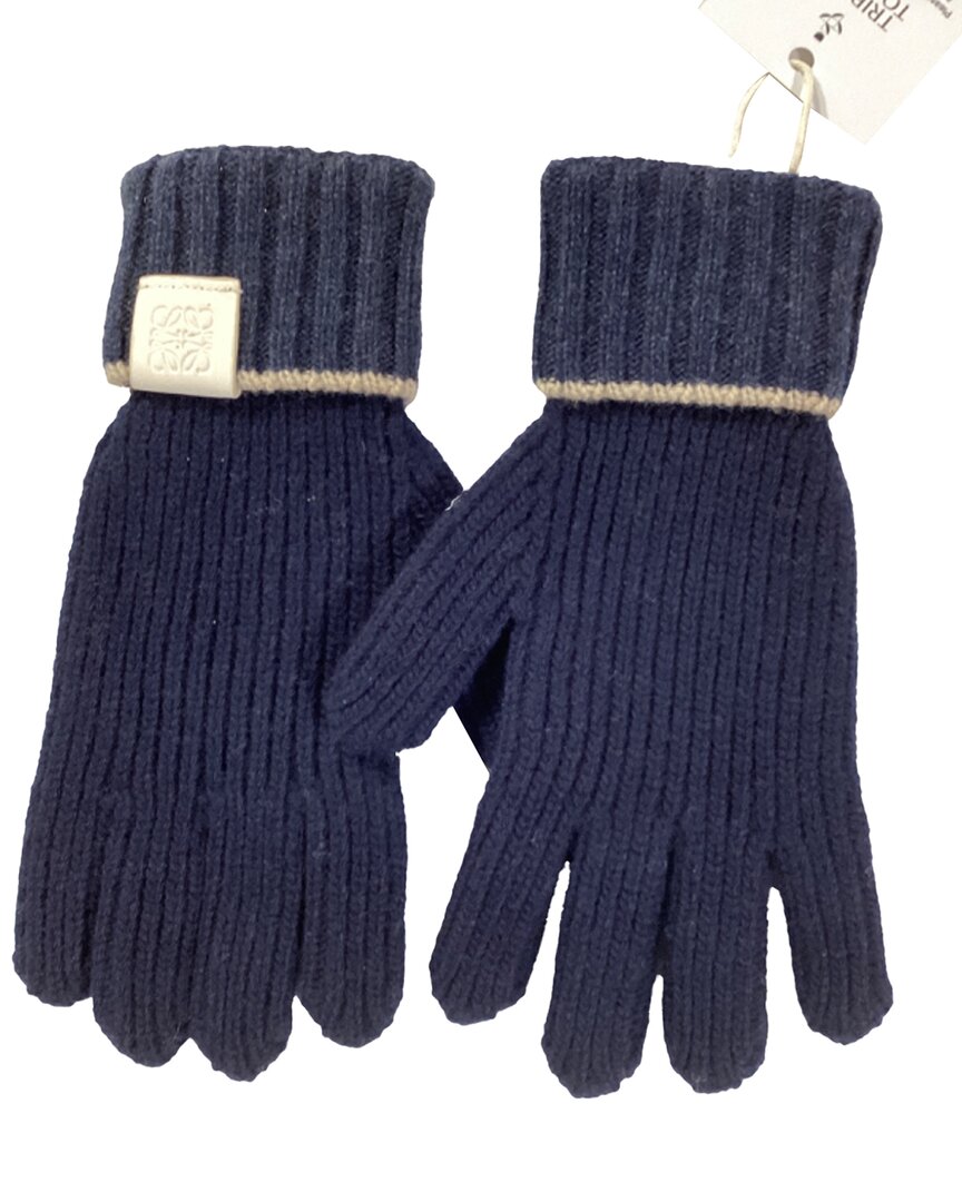 Loewe Anagram-patch Gloves (authentic Pre-loved) In Blue