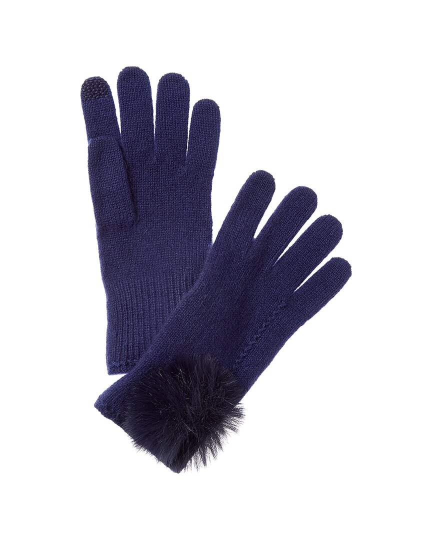 Hannah Rose Scallop Cashmere Gloves In Blue
