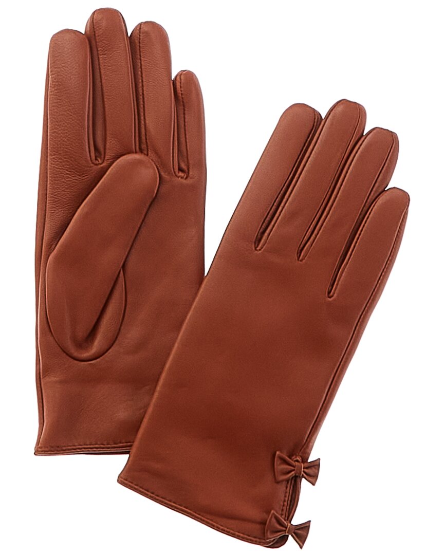 Shop Phenix Bow Cashmere-lined Leather Gloves In Brown