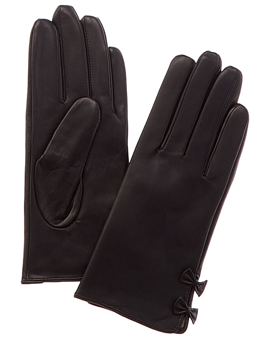 Phenix Bow Cashmere-lined Leather Gloves In Black