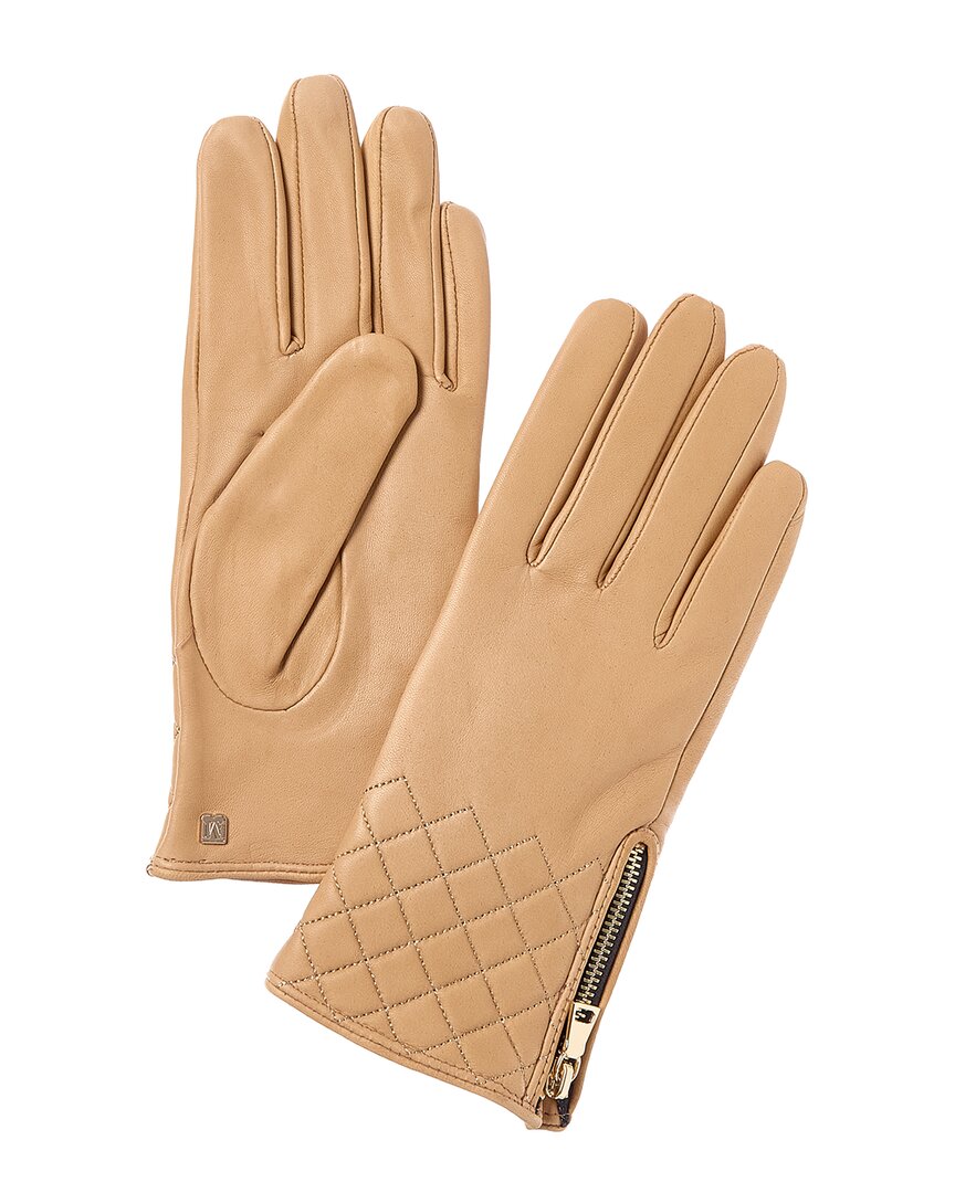 Bruno Magli Cashmere-lined Leather Gloves In Brown