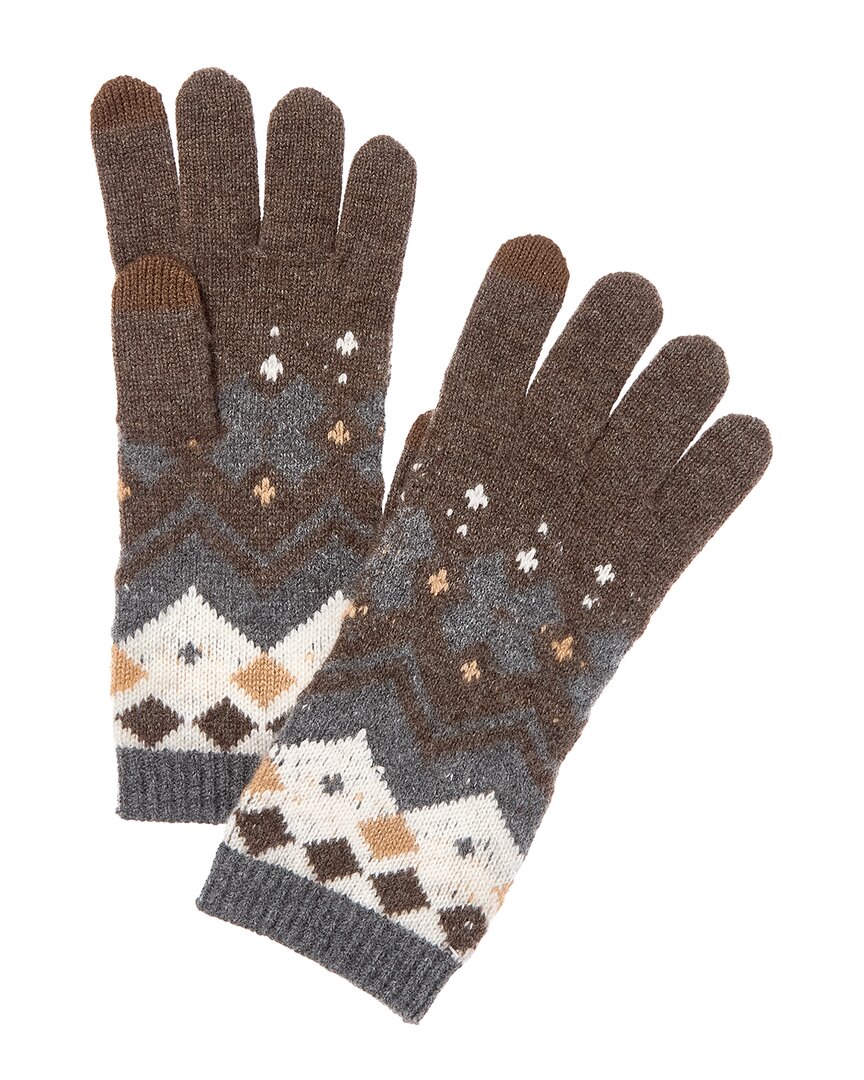 Amicale Cashmere Fairisle Wool & Cashmere-blend Gloves In Brown