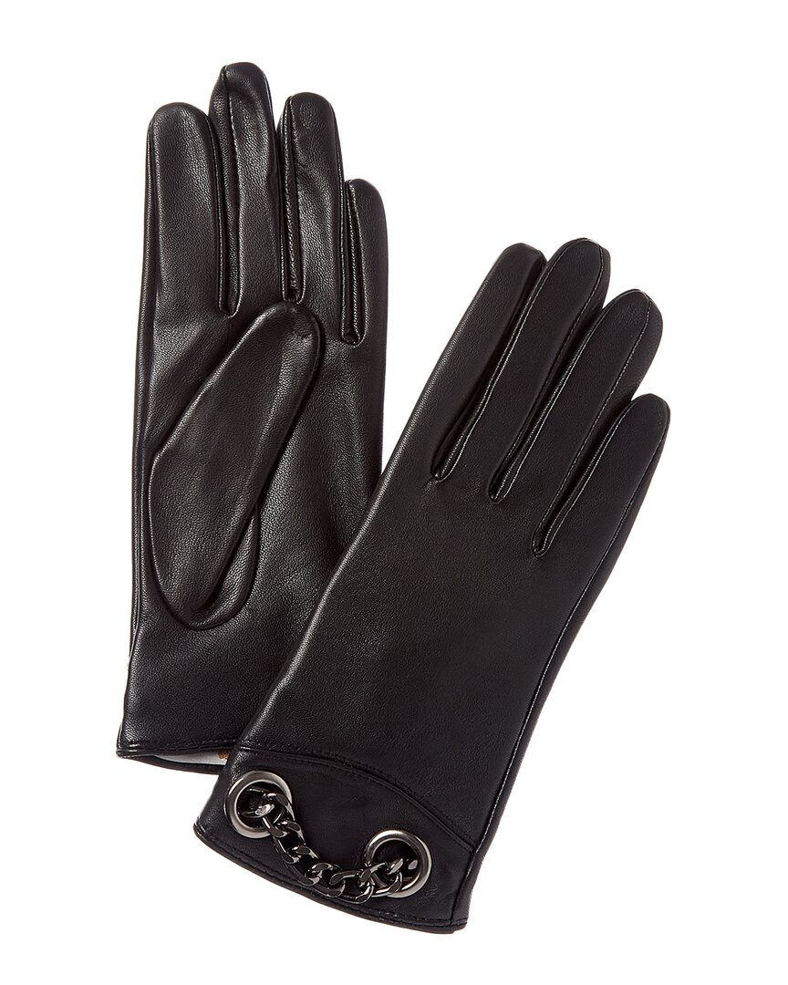 Bruno Magli Chain Cuff Cashmere-lined Leather Gloves In Black