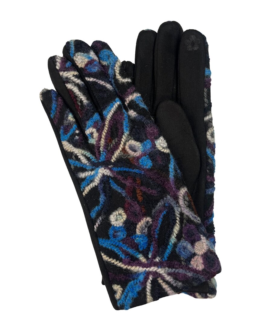 Marcus Adler Flower Print Knit Touchscreen Compatible Gloves In Black