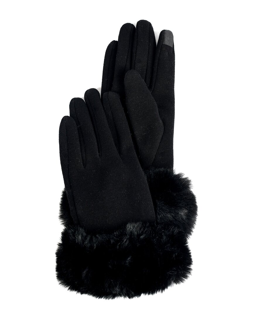Marcus Adler Faux Fur Cuff Jersey Knit Gloves In Black