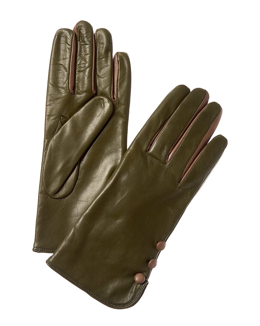Portolano Contrast & Buttons Leather Gloves In Green