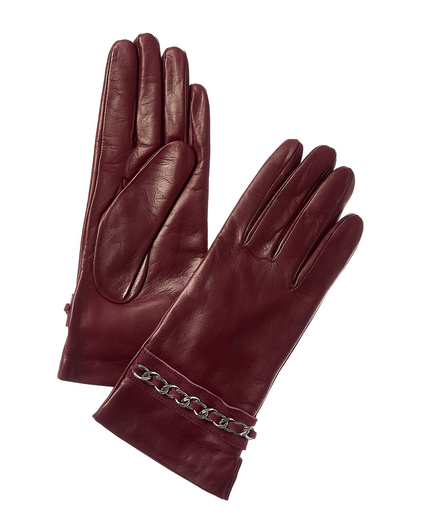 Portolano Chain Leather Gloves In Burgundy