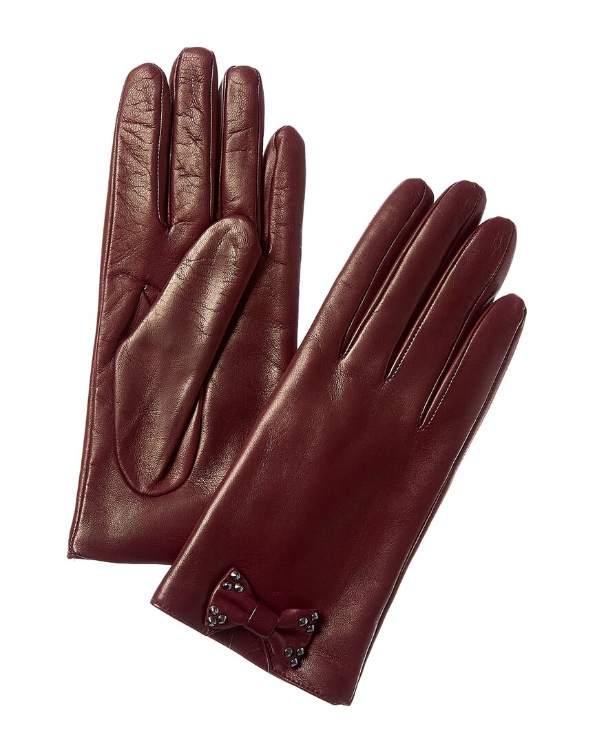 Portolano Bow & Studs Leather Gloves In Brown