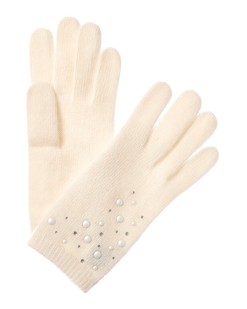 Portolano Pearls & Crystals Stones Cashmere Gloves In White