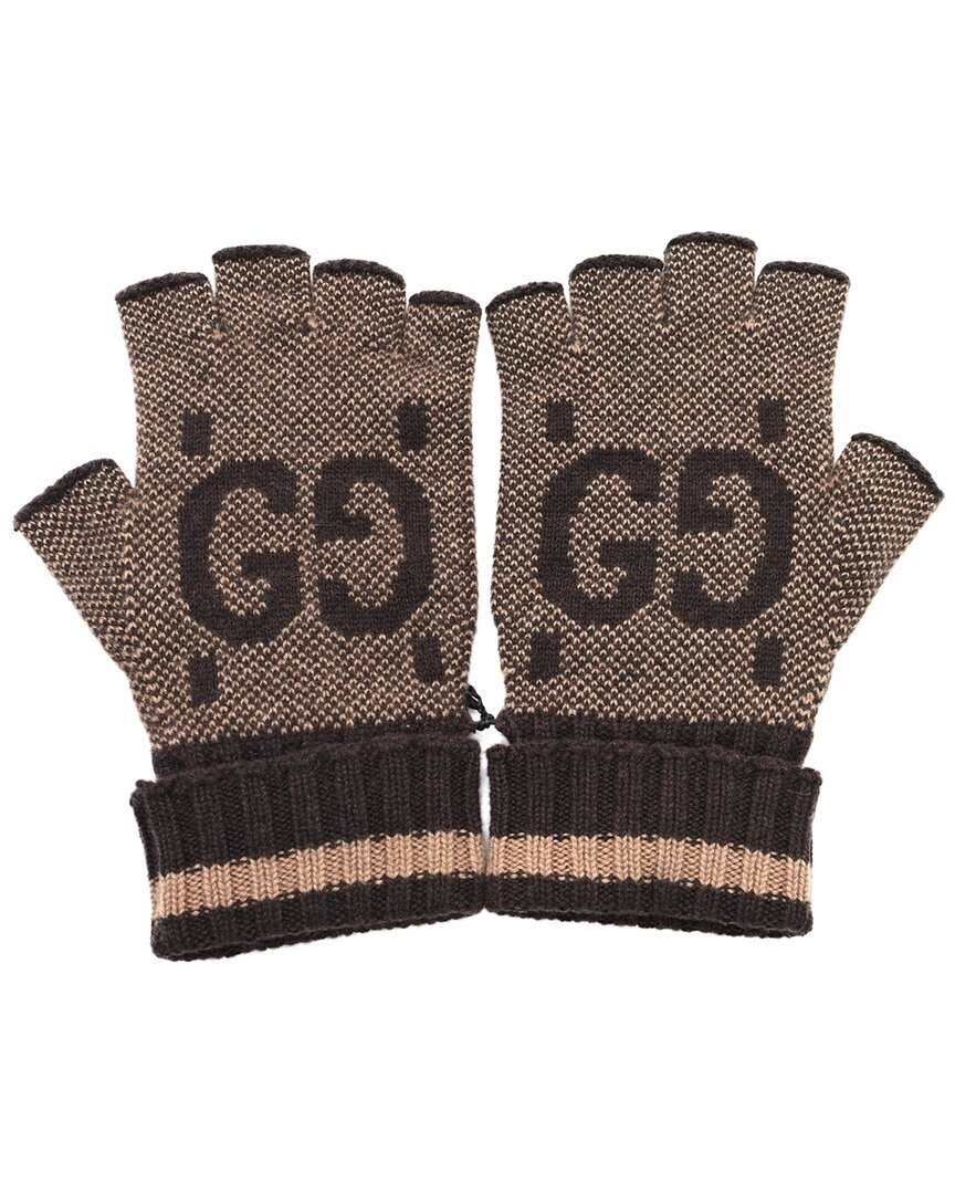 Gucci Cashmere Gg Fingerless Gloves L (authentic Pre-loved)