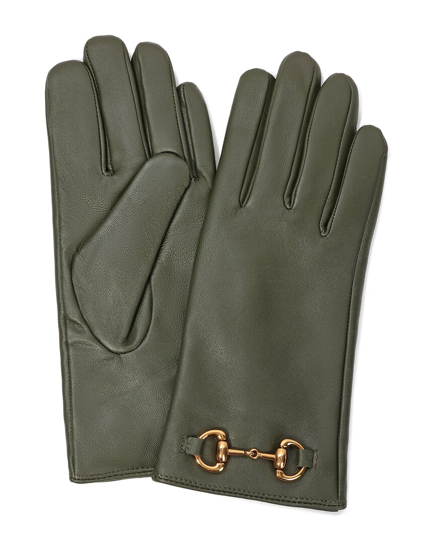 Tiffany & Fred Paris Cashmere-lined Leather Gloves In Green