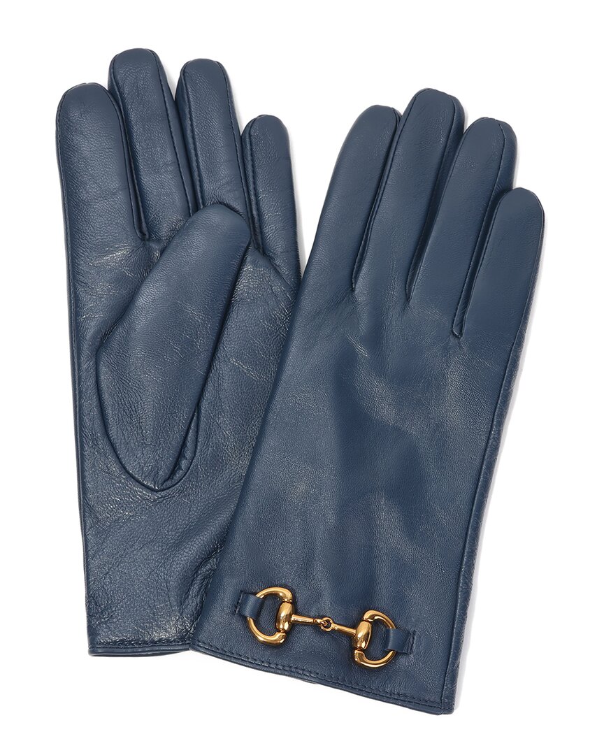 Tiffany & Fred Paris Cashmere-lined Leather Gloves In Blue