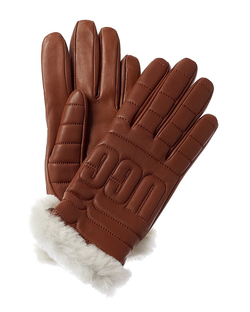 Ugg Logo Quilted Leather Gloves In Black