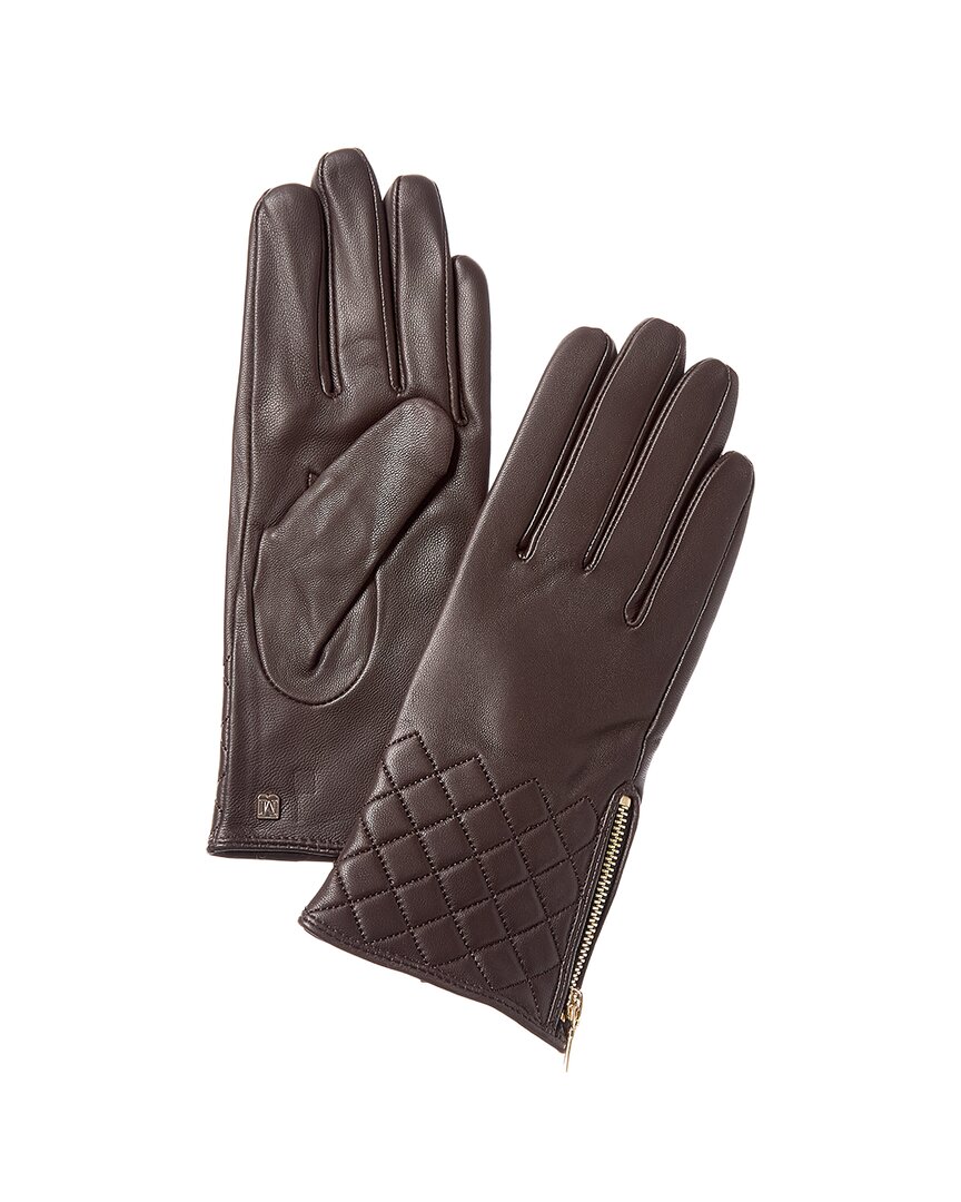 Bruno Magli Diamond Quilted Cashmere-lined Leather Gloves In Brown