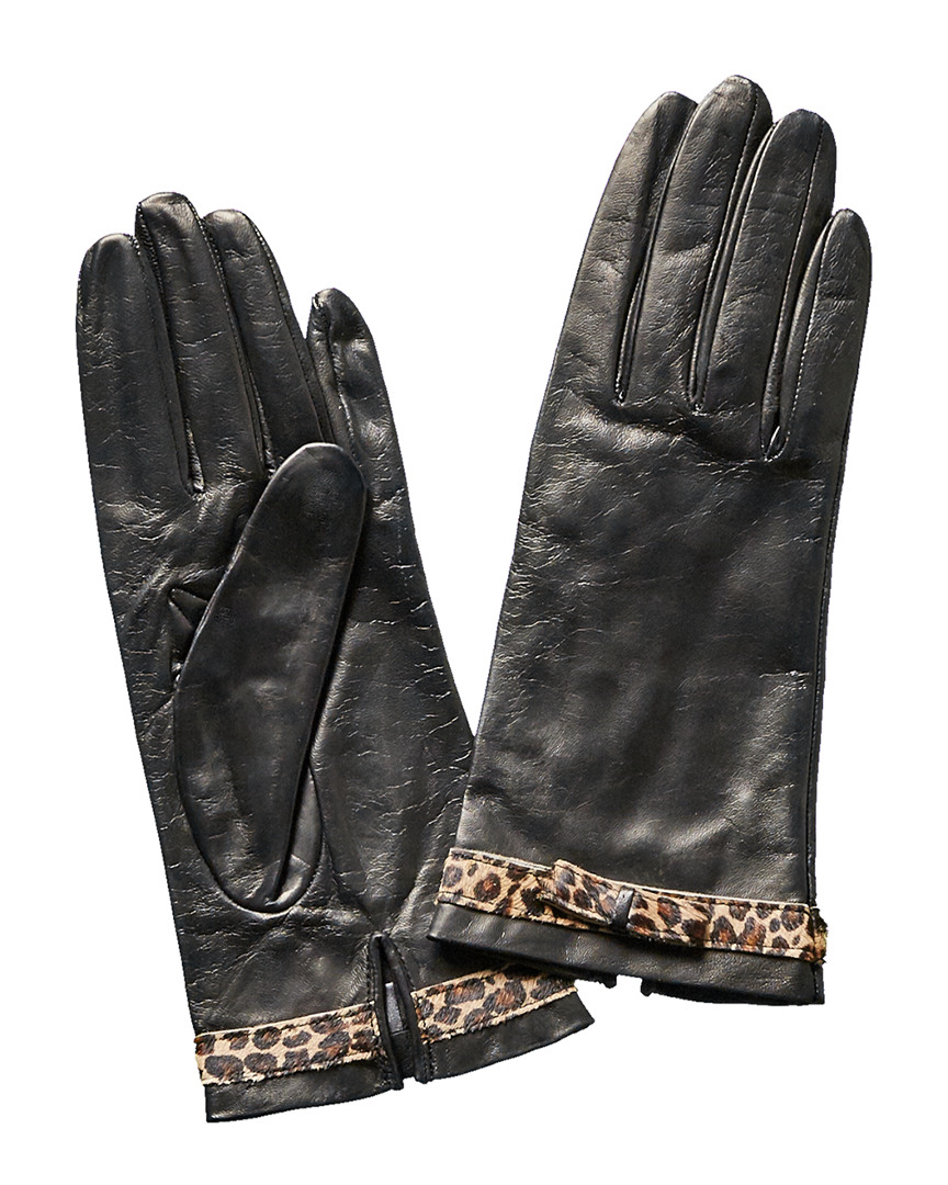 Shop Portolano Black Silk-lined Leather Gloves