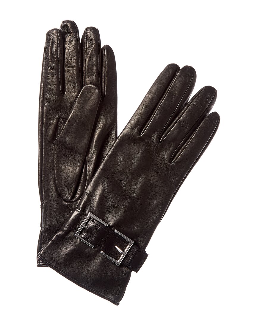 Portolano Belted Silk-lined Leather Gloves In Black