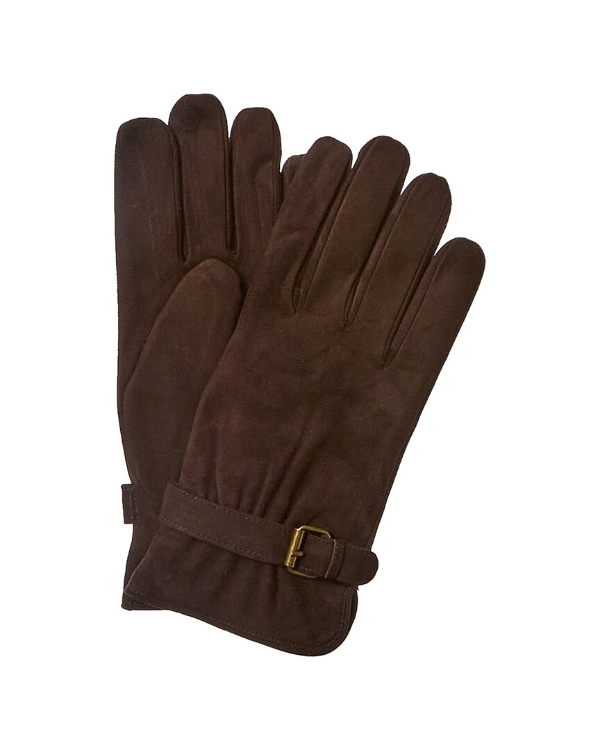 Shop Portolano Belt Buckle Wool-lined Suede Gloves In Brown