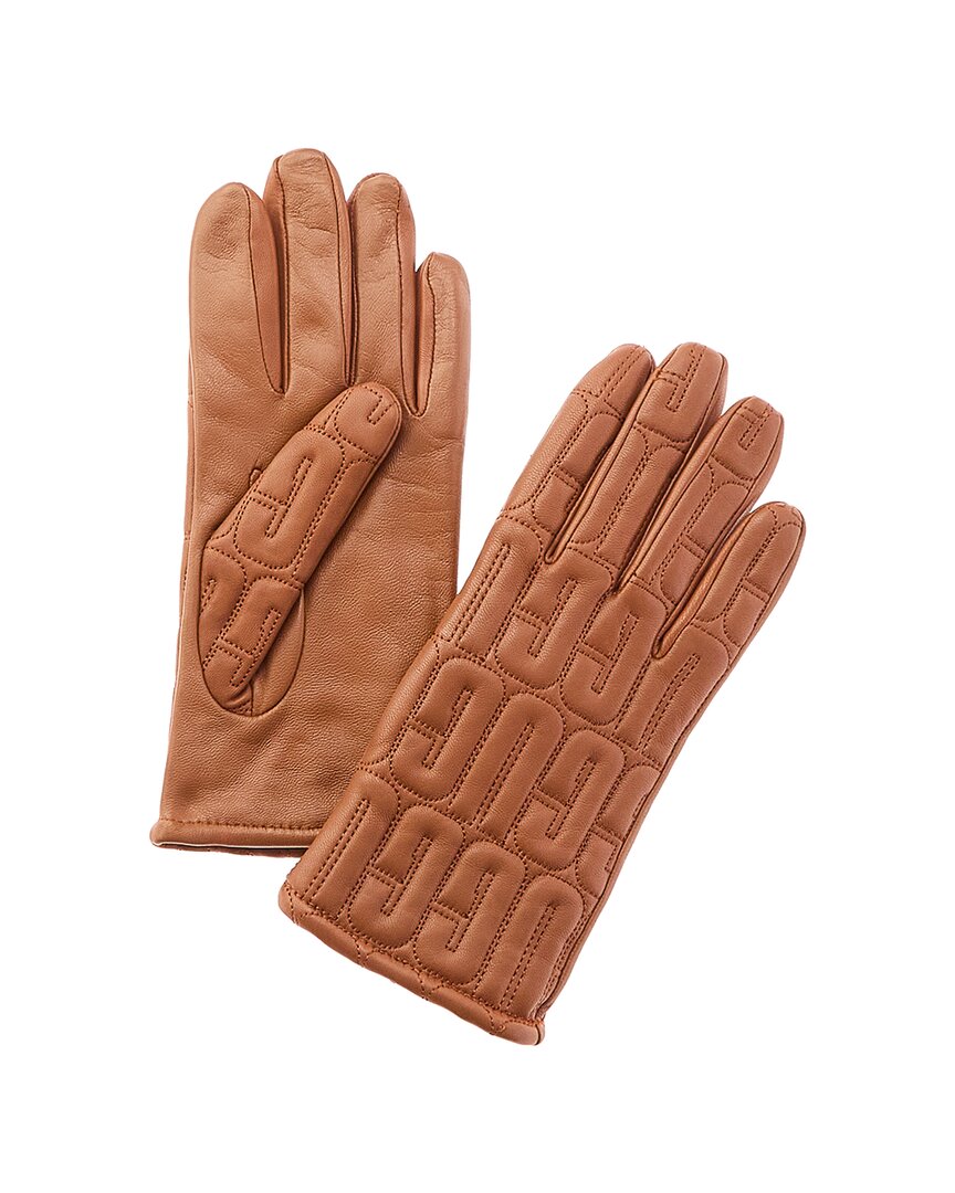 UGG UGG LOGO QUILTED WOOL & CASHMERE-LINED LEATHER GLOVES