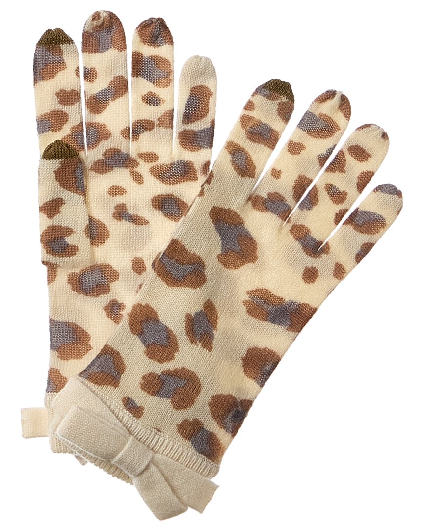 Shop Forte Cashmere Fashion Leopard Bow Cashmere Gloves In Brown