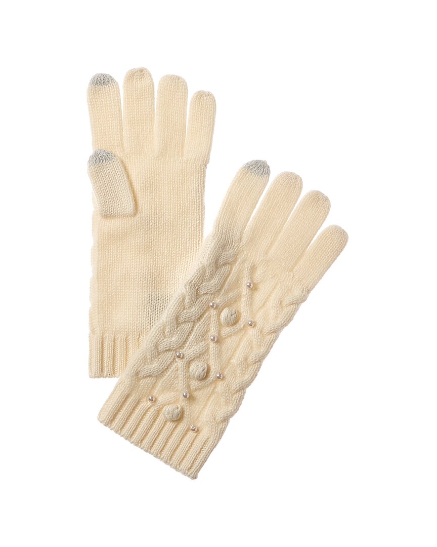Shop Forte Cashmere Pearl Cable Cashmere Gloves In White