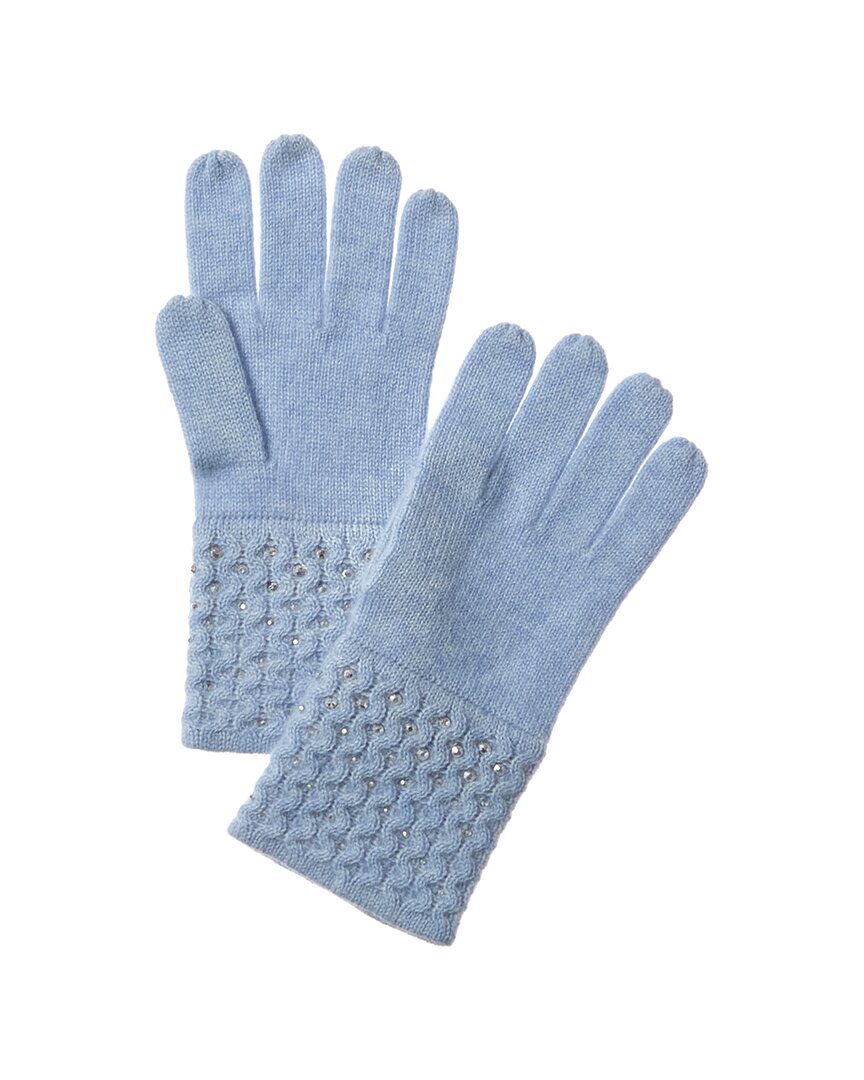Shop Forte Cashmere Texture Crystal Cashmere Gloves In Blue