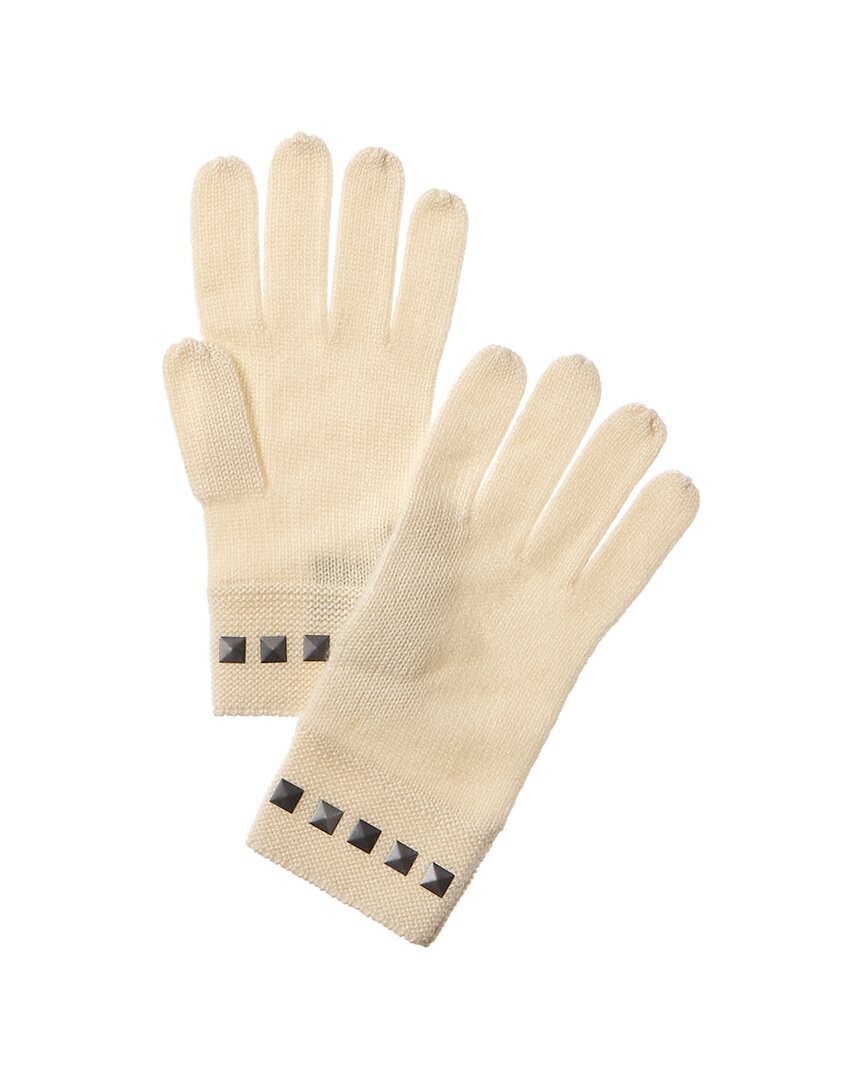Shop Forte Cashmere Square Metallic Studded Trim Cashmere Gloves In White