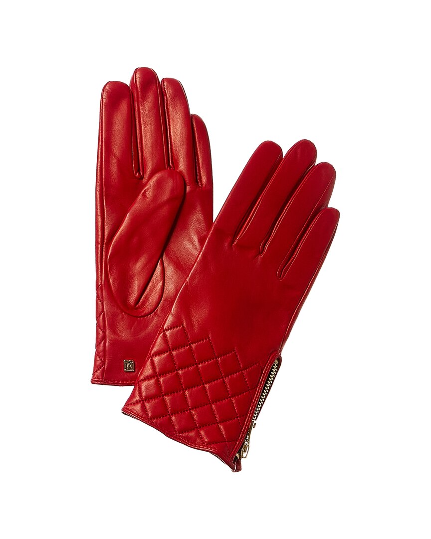 Shop Bruno Magli Diamond Quilted Cashmere-lined Leather Gloves In Red