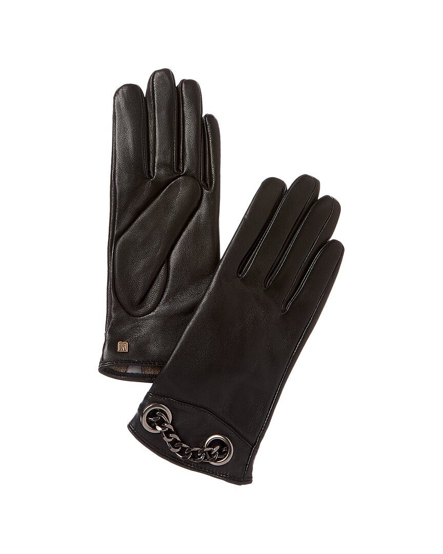 Shop Bruno Magli Chain Cuff Cashmere-lined Leather Gloves In Black