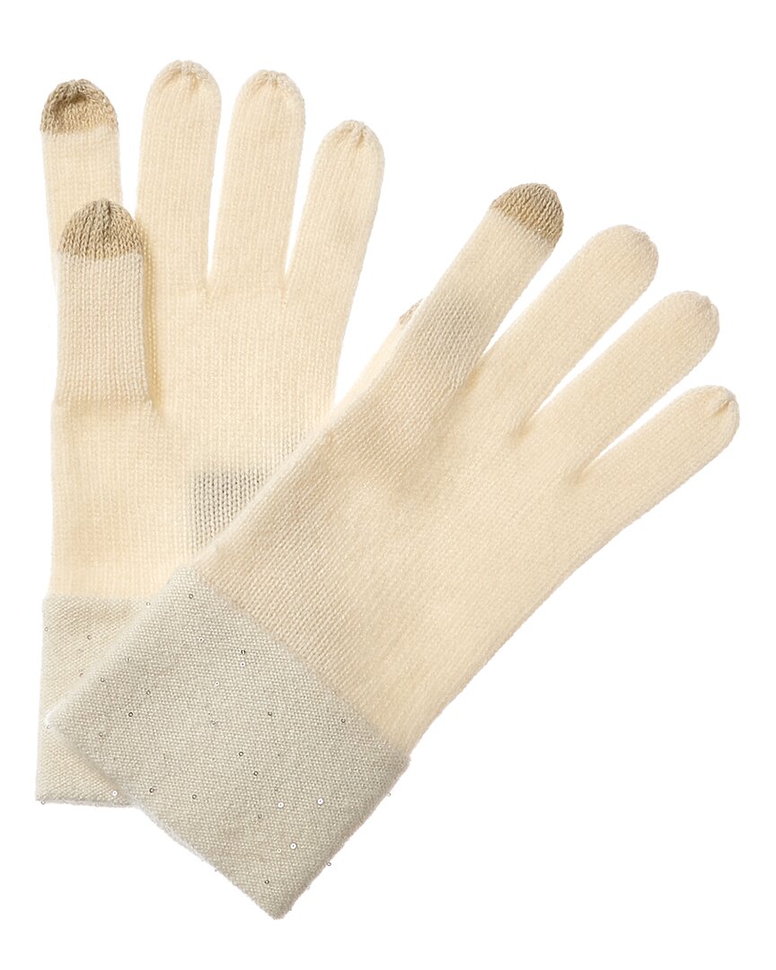 Shop Sofiacashmere Sequin Cashmere Gloves In White